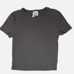 H&M Divided Ribbed Fitted Short Sleeve Crop Top Gray Size M
